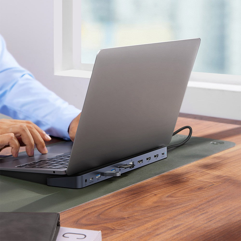 Baseus EliteJoy Gen2 12-Port Type-C HUB Adapter (Type-C to HDMI*2+USB3.0*3+PD*1+DP*1+SD/TF*1+RJ45*1+Type-C Data*1+3.5mm*1)-Dark Gray