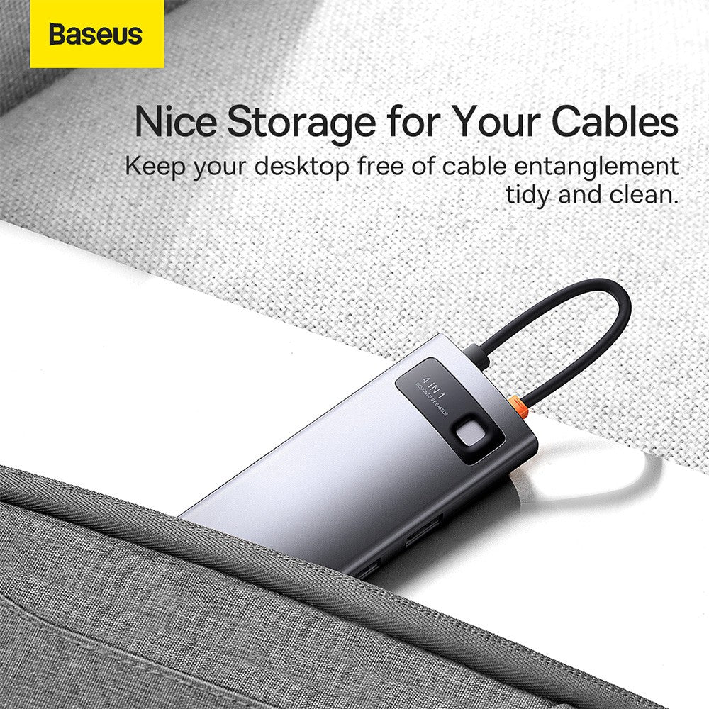 Baseus Metal Gleam Series 4-in-1 Multifunctional Type-C HUB Docking Station (Type-C to USB3.0*3+RJ45*1)-Gray