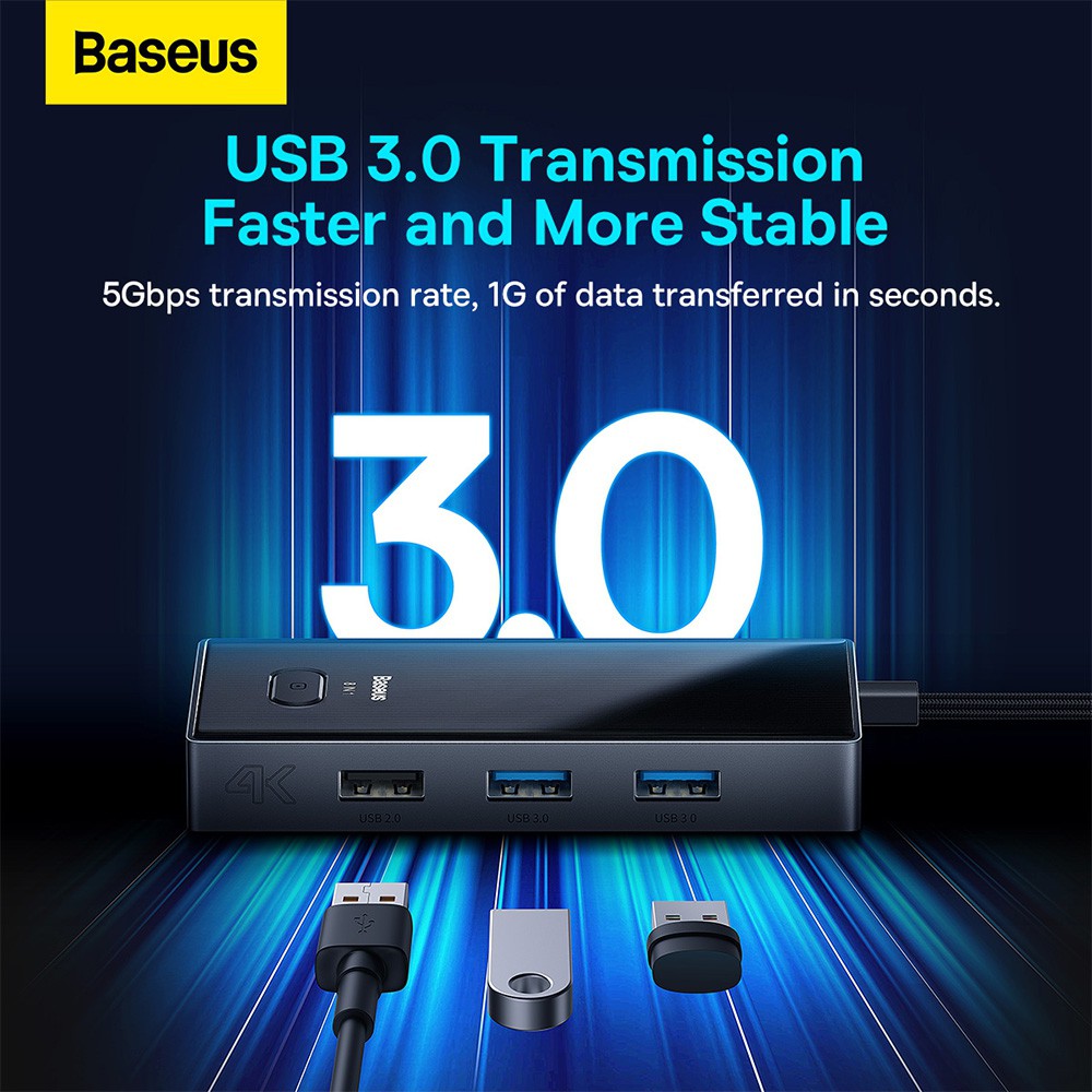 Baseus PioneerJoy 8-Port Type-C HUB Adapter (Type-C to HDMI4K@60Hz*1+USB3.0*2+USB2.0*1+PD*1+RJ45*1+SD/TF*1)-Gray