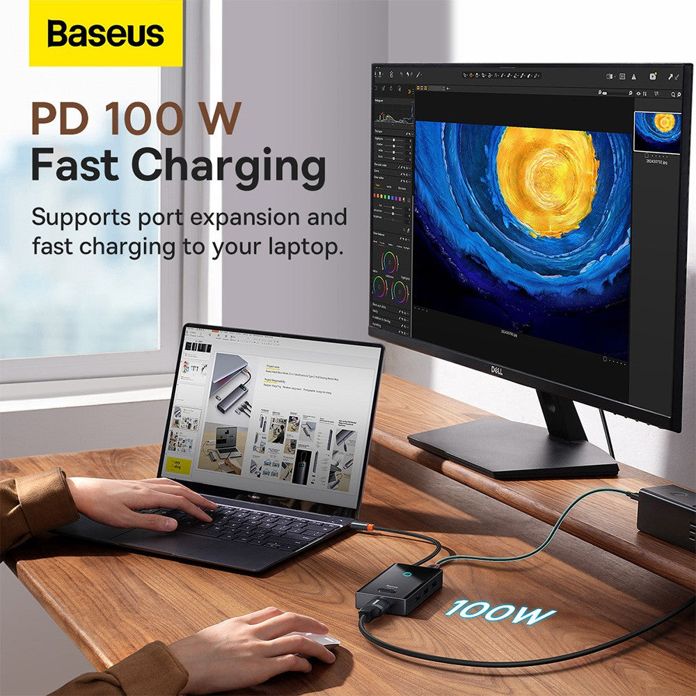 Baseus PioneerJoy 8-Port Type-C HUB Adapter (Type-C to HDMI4K@60Hz*1+USB3.0*2+USB2.0*1+PD*1+RJ45*1+SD/TF*1)-Gray