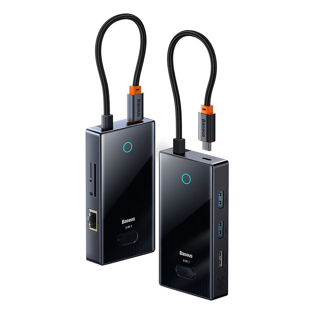 Baseus PioneerJoy 8-Port Type-C HUB Adapter (Type-C to HDMI4K@60Hz*1+USB3.0*2+USB2.0*1+PD*1+RJ45*1+SD/TF*1)-Gray