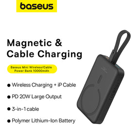 Baseus Magnetic Mini Power Bank 10000mAh 20W with Built-in Lighting Cable