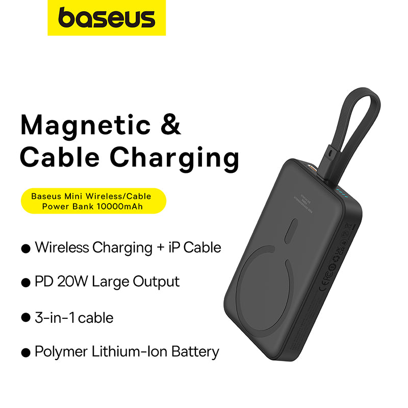Baseus Magnetic Mini Power Bank 10000mAh 20W with Built-in Lighting Cable