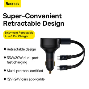 Baseus Enjoyment Retractable 2-in-1 Car Charger C+C 33W