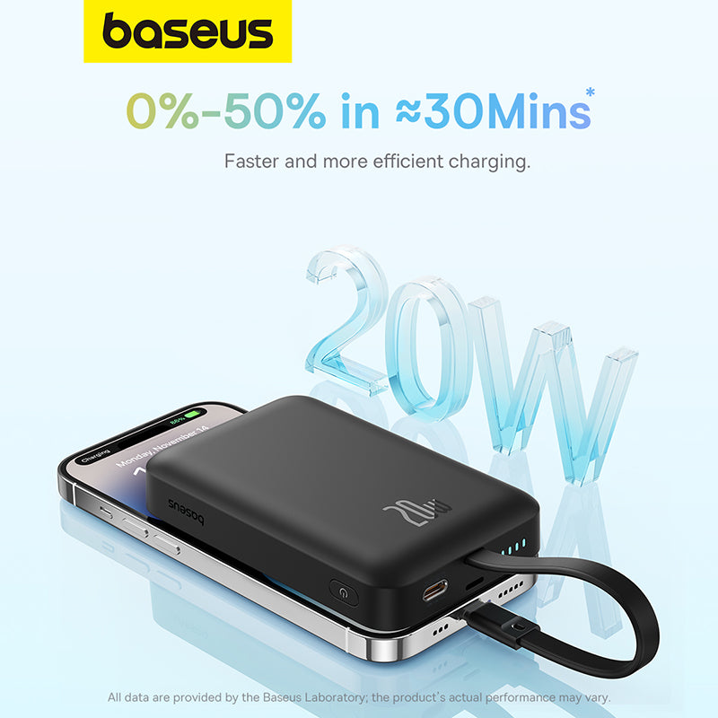 Baseus Magnetic Mini Power Bank 10000mAh 20W with Built-in Lighting Cable