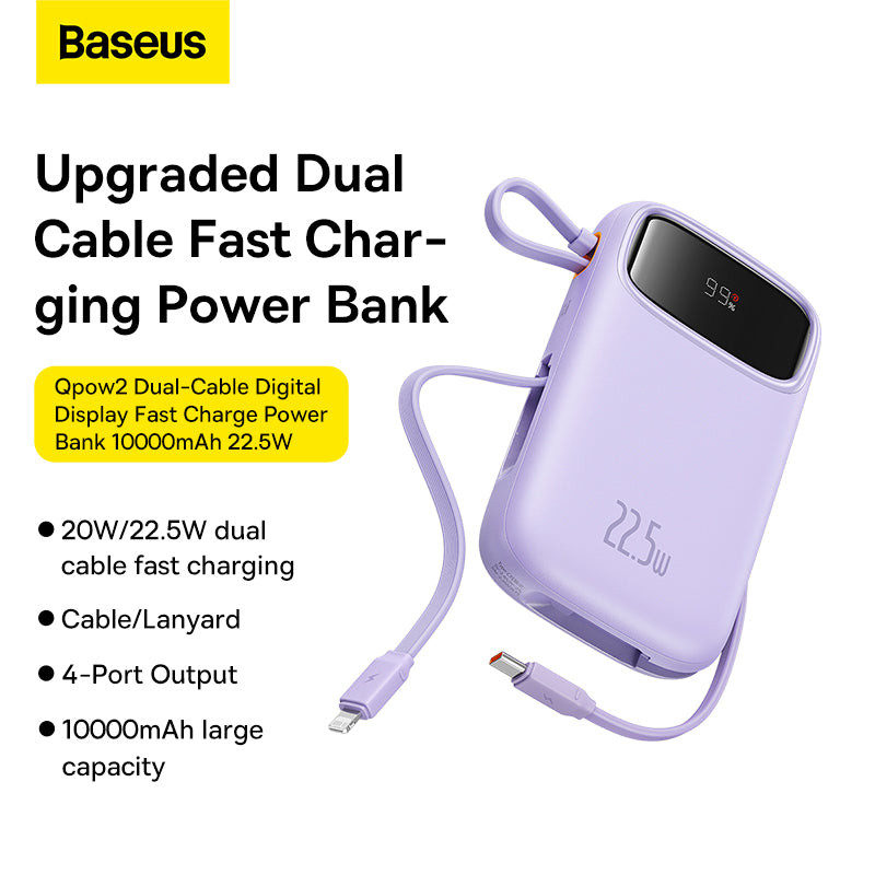 Baseus Qpow2 Dual-Cable Digital Display Fast Charge Power Bank 10000mAh 22.5W