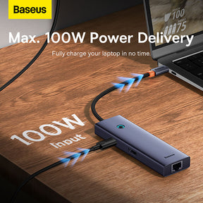 OS-Baseus UltraJoy Series 7-Port HUB Docking Station Space Grey Type-C to HDMI4K@60Hz*1+USB3.0*2+PD*1+RJ45*1+SD/TF3.0*1