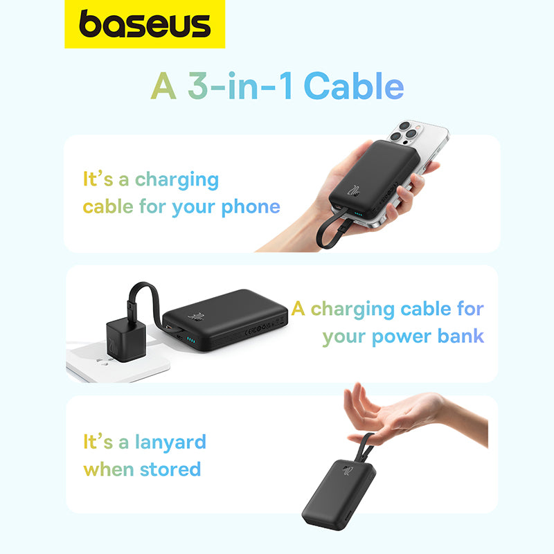 Baseus Magnetic Mini Power Bank 10000mAh 20W with Built-in Lighting Cable