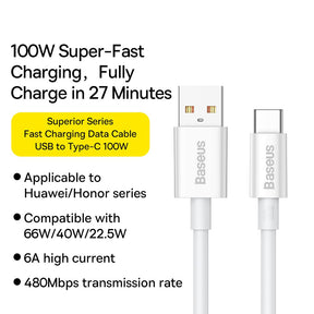 Baseus Superior Series Fast Charging Data Cable USB to Type-C 100W 2M-White