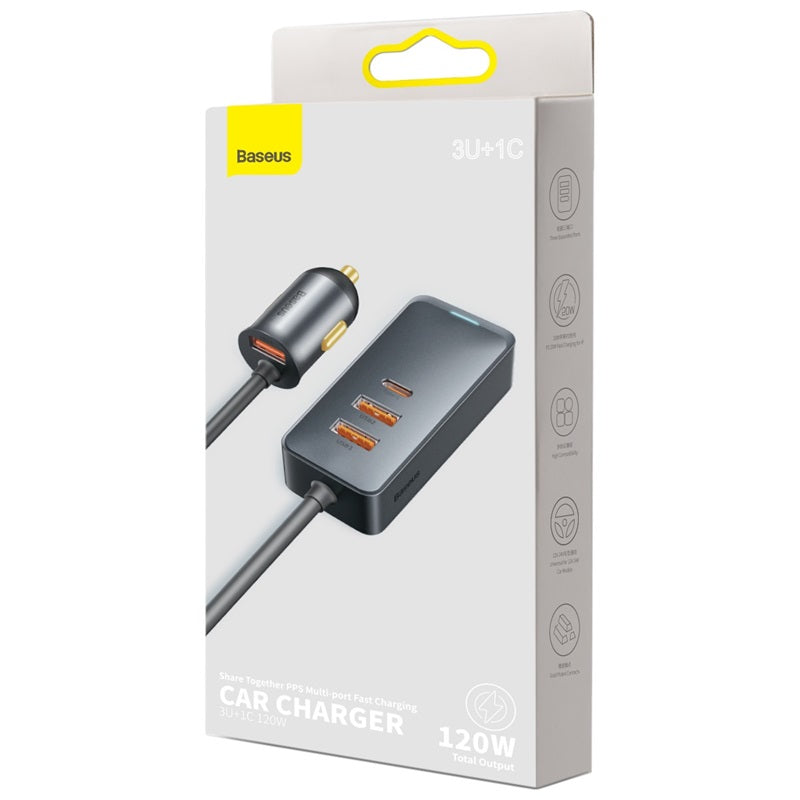 Baseus Share Together PPS Multi-port Fast Charging Car Charger with Extension Cord 120W