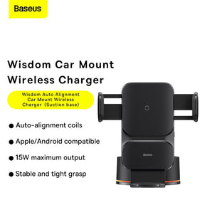 Baseus Wisdom Auto Alignment Car Mount Wireless Charger QI 15W (Suction Base)