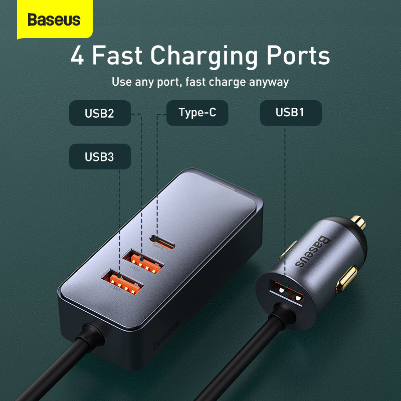 Baseus Share Together PPS Multi-port Fast Charging Car Charger with Extension Cord 120W