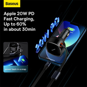 Baseus Enjoyment Retractable 2-in-1 Car Charger C+L 30W