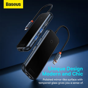 Baseus AcmeJoy 6-Port Type-C HUB Adapter (Type-C to HDMI*1+USB3.0*2+USB2.0*1+Type-C PD&Data *1+RJ45*1)-Dark Gray