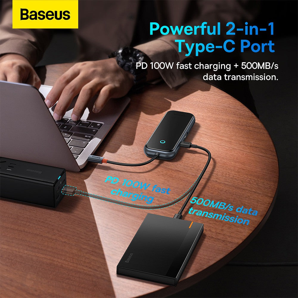 Baseus AcmeJoy 6-Port Type-C HUB Adapter (Type-C to HDMI*1+USB3.0*2+USB2.0*1+Type-C PD&Data *1+RJ45*1)-Dark Gray