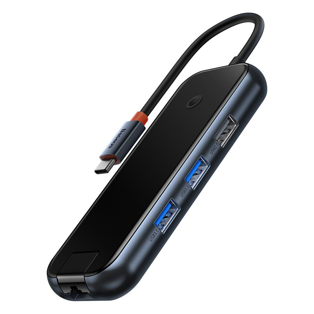 Baseus AcmeJoy 6-Port Type-C HUB Adapter (Type-C to HDMI*1+USB3.0*2+USB2.0*1+Type-C PD&Data *1+RJ45*1)-Dark Gray