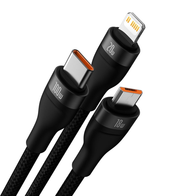 Baseus Flash Series Ⅱ Two-for-three Charging Cable U+C to M+L+C 100W 1.2m