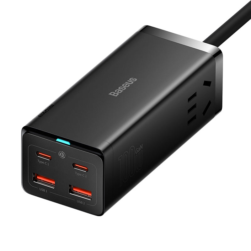Baseus GaN3 Pro Desktop Powerstrip 2AC+2 U+2C 100W CN Black (With Mini White Cable Type-C to Type-C 100W(20V/5A) 1m Black）