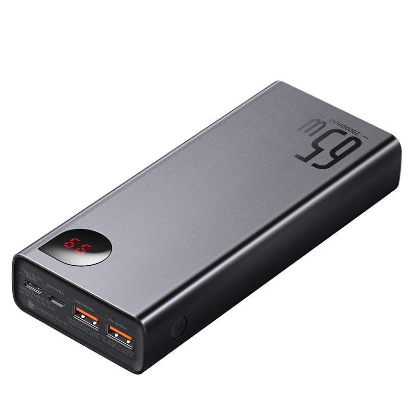 Baseus Adaman Metal Digital Display Quick Charge Power Bank 20000mAh 65W Black（With Simple Series Charging Cable USB to Type-C 3A 0.3m Black )