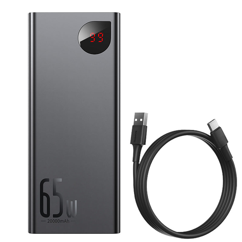 Baseus Adaman Metal Digital Display Quick Charge Power Bank 20000mAh 65W Black（With Simple Series Charging Cable USB to Type-C 3A 0.3m Black )