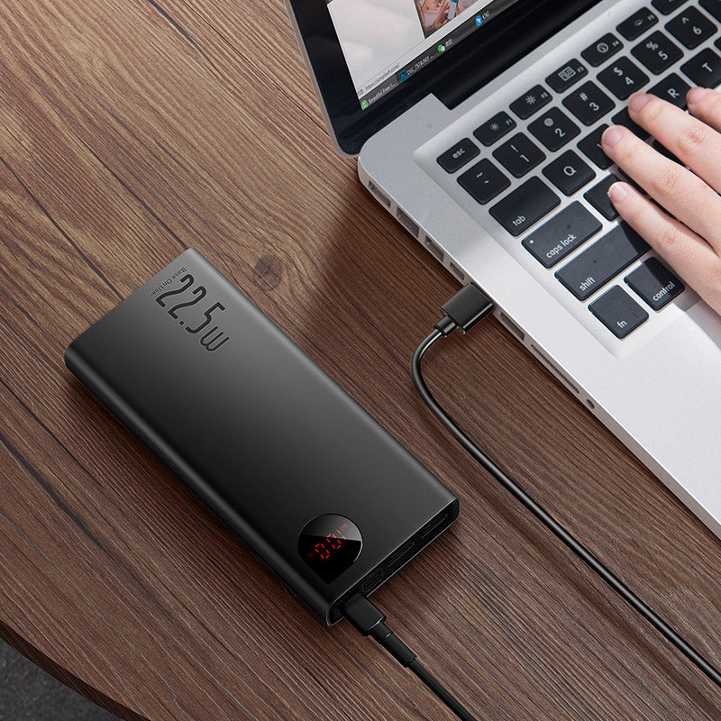 Baseus Adaman Metal Digital Display Quick Charge Power Bank 10000mAh 22.5W (With Simple Series Charging Cable USB to Type-C 3A 0.3m Black)