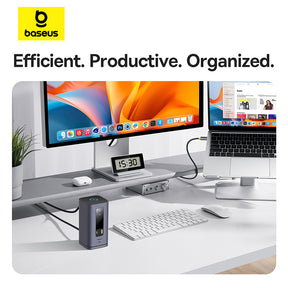 OS-Baseus Spacemate Series 11-in-1 (MAC) Docking Station Space Grey (USB-C to 3*HDMI 4K@60Hz+2*USB-A (10Gbps)+1*USB-C (10Gbps)+1*RJ45+2*USB-A (480Mbps)+1*USB-C (PD)+1*3.5mm Audio