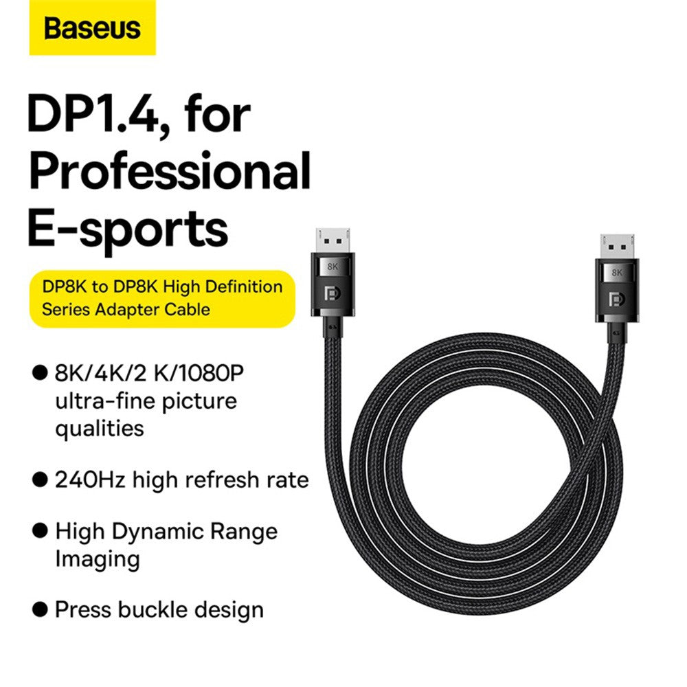 Baseus High Definition Series DP 8K to DP 8K Adapter Cable 1.5/2/3/5M-Cluster Black