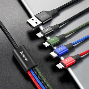 Baseus 4 in 1 Nylon Braided Cable (2 x Lightning / Type-C / Micro USB) 3.5A 1.2m (CA1T4-A01)-Black