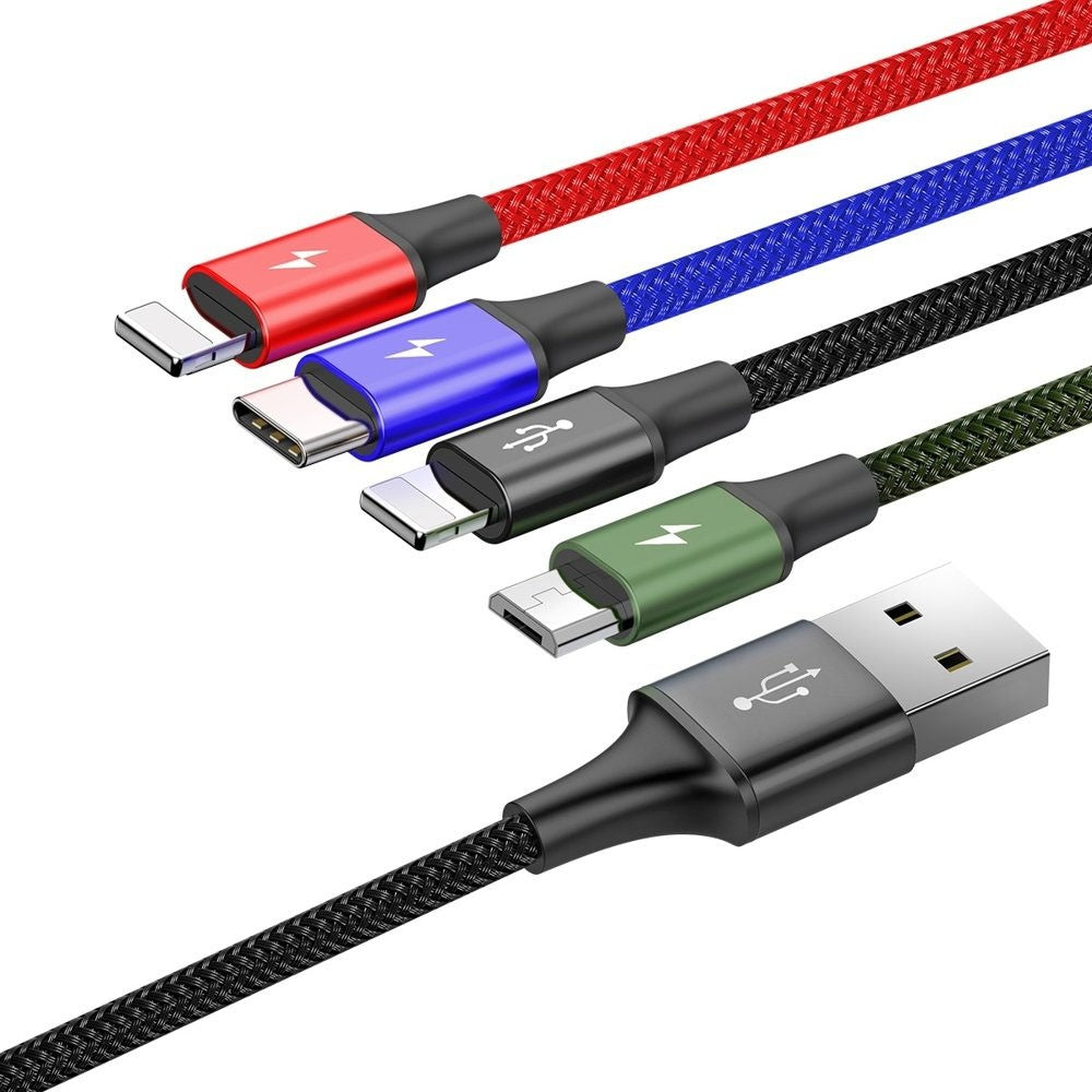 Baseus 4 in 1 Nylon Braided Cable (2 x Lightning / Type-C / Micro USB) 3.5A 1.2m (CA1T4-A01)-Black