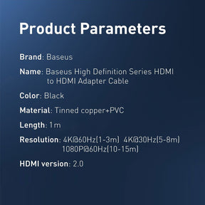 Baseus HDMI 2.0 cable 4K 60 Hz 3D HDR 18 Gbps CAKGQ-A01 1/3/5M-Black