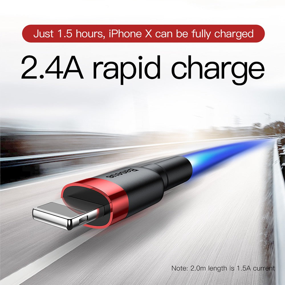 Baseus Cafule Fast Charge USB Data Charging Cable for iPhone-Black+Grey-0.5M