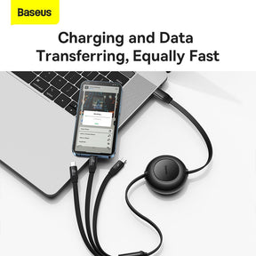 Baseus Bright Mirror 2 Series Retractable 3-in-1 Fast Charging  Data Cable Type-C to M+L+C 100W 1.1m