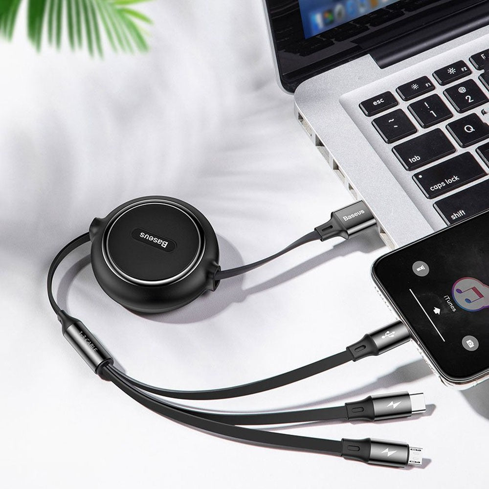 Baseus Golden Loop Retractable 3 in 1 USB Cable 3.5A (35cm-120cm) (CAMLT-JH01)