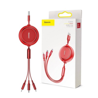 Baseus Golden Loop Retractable 3 in 1 USB Cable 3.5A (35cm-120cm) (CAMLT-JH01)
