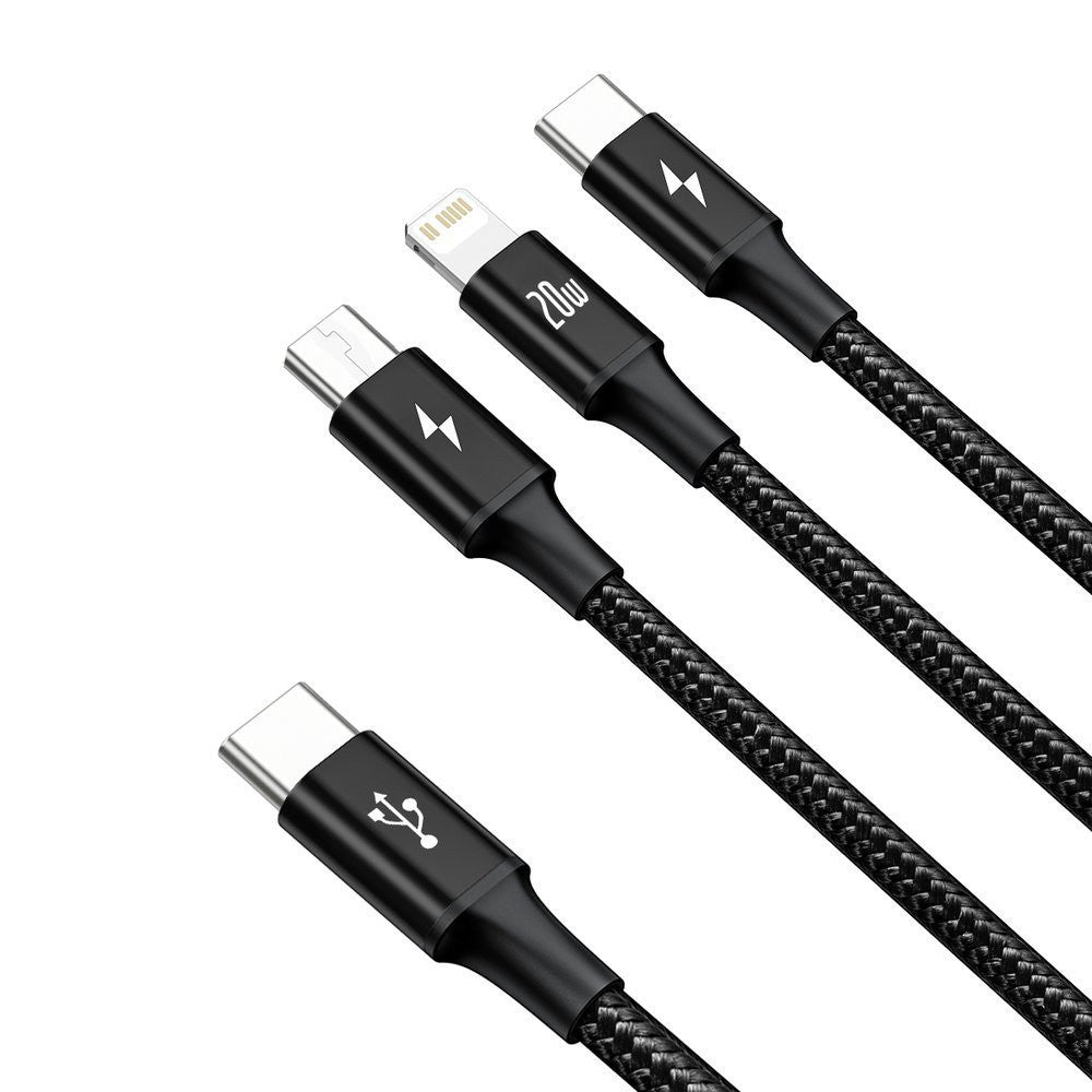 Baseus Rapid Series 3-in-1 Fast Charging Data Cable Type-C to C+L+C PD 20W 1.5M-Black