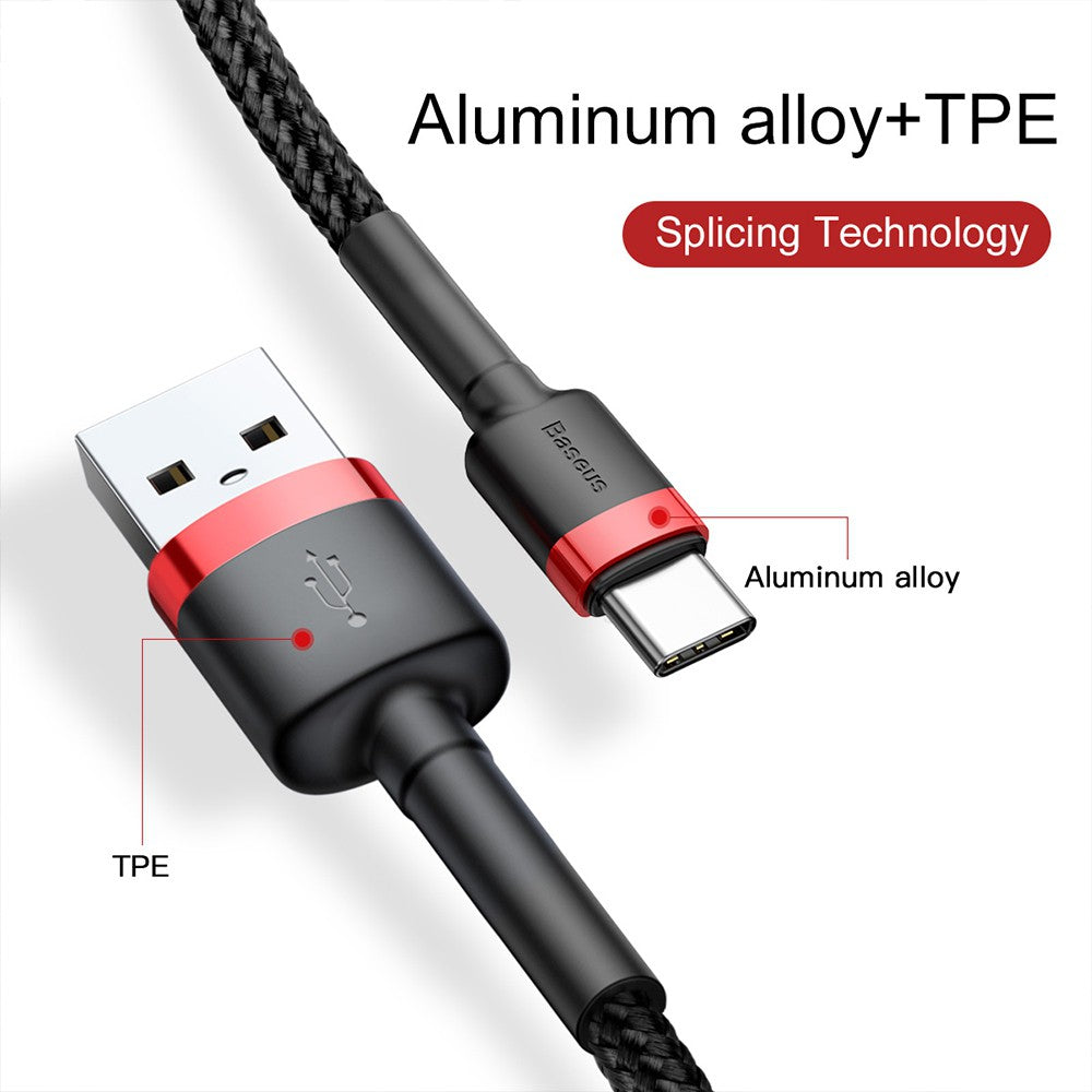 Baseus Cafule Fast Charge Type-C USB Data Charging Cable 2M-Black+Red-2m