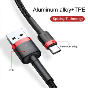 Baseus Cafule Fast Charge Type-C USB Data Charging Cable 2M-Black+Red-2m