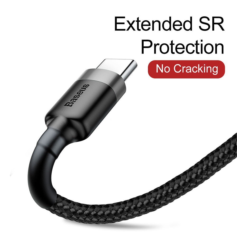 Baseus Cafule Fast Charge USB Data Charging Cable USB to Type-C 2A 3M-Deep Grey+Black