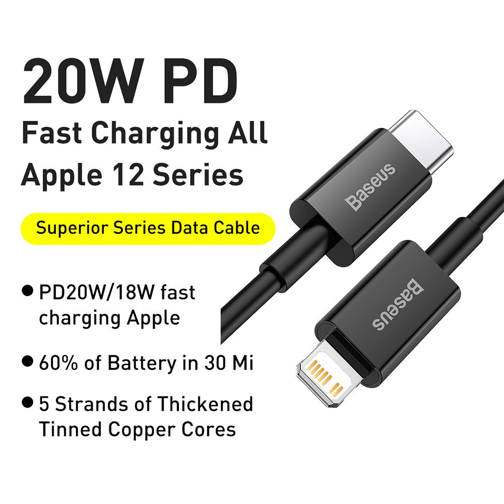 Baseus Superior Series Fast Charging Data Cable Type-C to iP PD 20W 1/1.5/2m