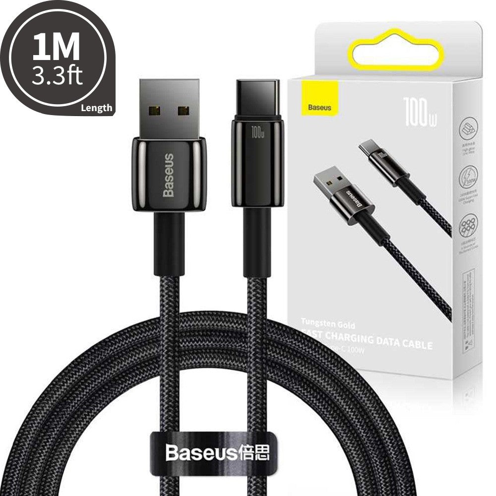 Baseus Tungsten Gold Fast Charging Data Cable USB to Type-C 100W 1/2m-Black