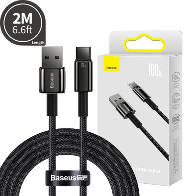 Baseus Tungsten Gold Fast Charging Data Cable USB to Type-C 100W 1/2m-Black