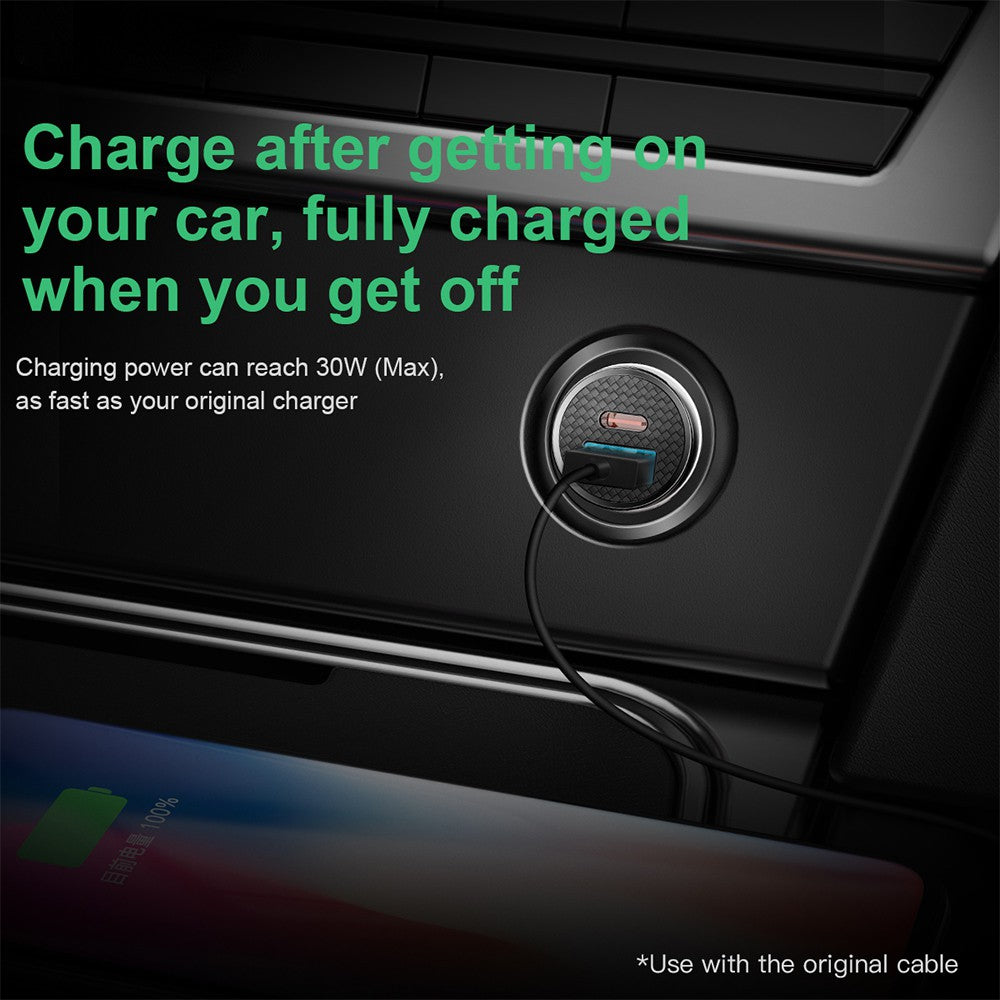 Baseus Circular Plastic A+C 30W  PPS Car Charger-Black