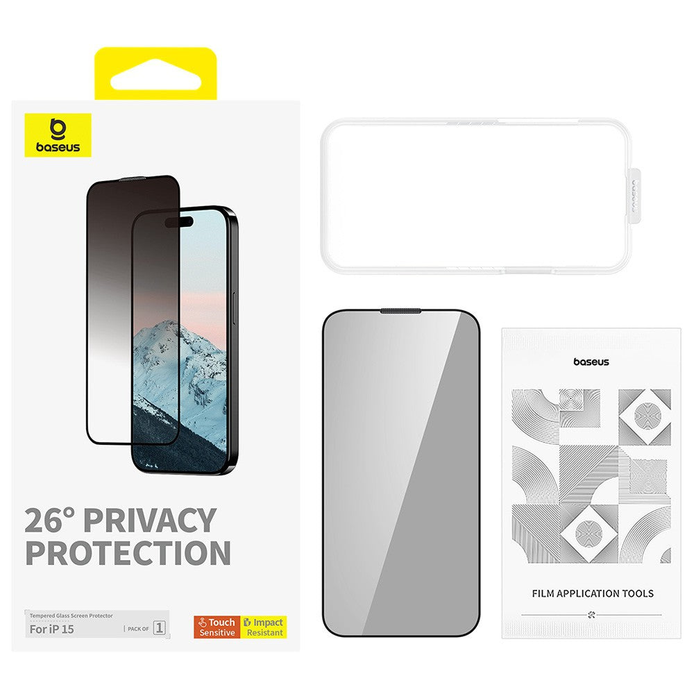 Baseus Diamond Series Full-Coverage Privacy Protection Tempered Glass Screen Protector for iPhone 15/15 Pro/15 Plus/15Pro Max