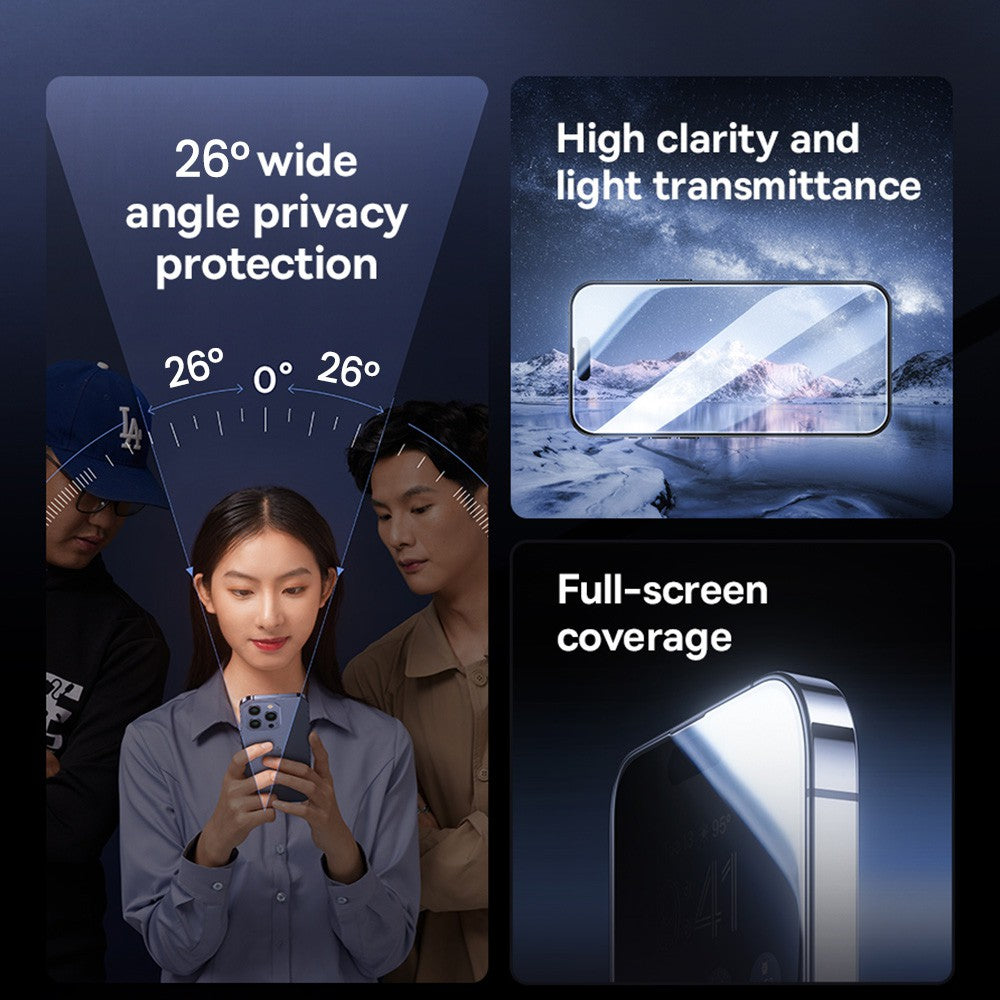 Baseus Diamond Series Full-Coverage Privacy Protection Tempered Glass Screen Protector for iPhone 15/15 Pro/15 Plus/15Pro Max