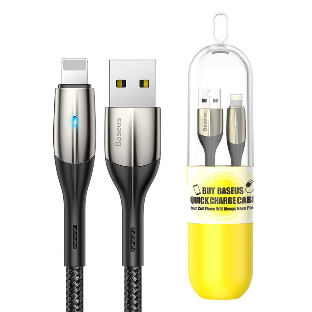 Baseus Horizontal Data Cable (With An Indicator Lamp) USB to iP 2.4A 1M Black Retail Sets (16PCS/Pack) (English Version)