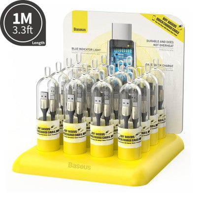Baseus Horizontal Data Cable (With An Indicator Lamp) USB to Type-C 3A 1M Black Retail Sets (16PCS/Pack)