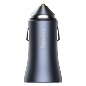 Baseus Golden Contactor Pro Dual Quick Charger Car Charger U+C 40W (With Simple Wisdom Data Cable Type-C to iP 1m)-Dark Gray