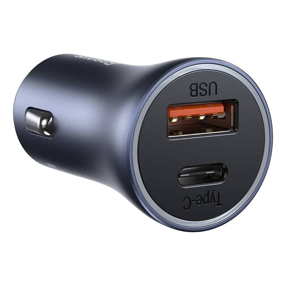 Baseus Golden Contactor Pro Dual Quick Charger Car Charger U+C 40W (With Simple Wisdom Data Cable Type-C to iP 1m)-Dark Gray