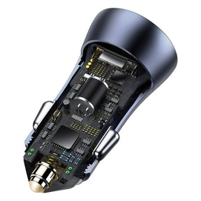 Baseus Golden Contactor Pro Dual Quick Charger Car Charger U+C 40W (With Simple Wisdom Data Cable Type-C to iP 1m)-Dark Gray