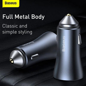 Baseus Golden Contactor Pro Dual Quick Charger Car Charger U+C 40W (With Simple Wisdom Data Cable Type-C to iP 1m)-Dark Gray
